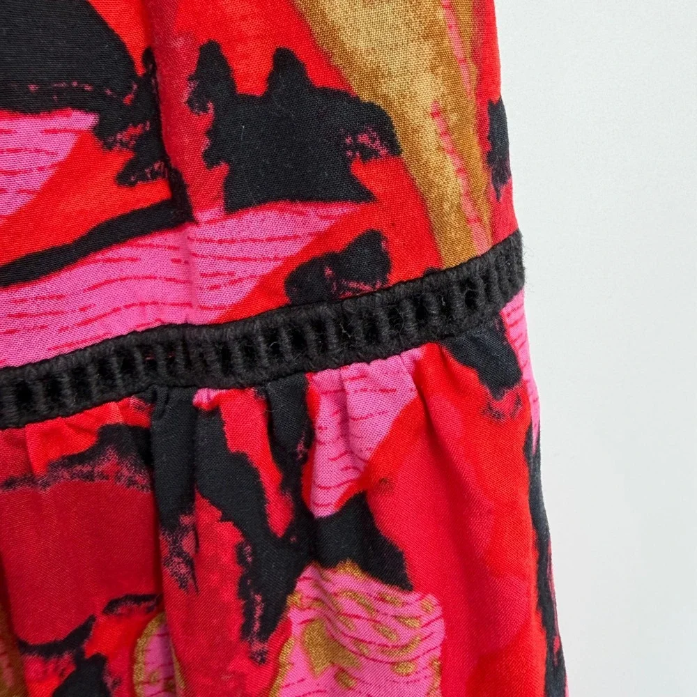 J. Crew Tiered Pull On Midi Skirt Size S Floral Tropical Palm Print Pink Red - Picture 2 of 9